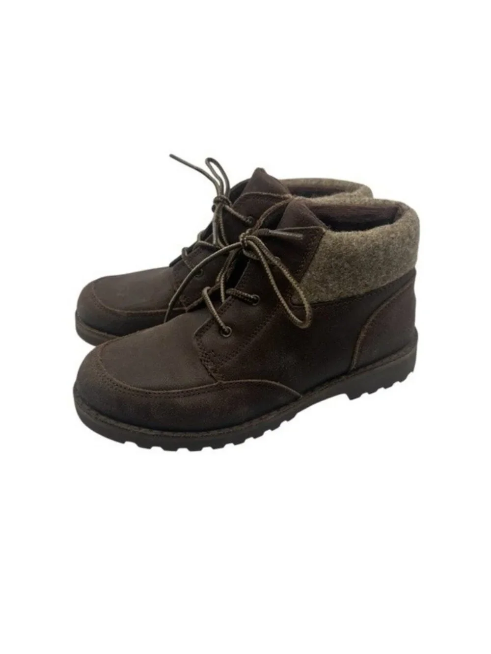 UGG Orin Kids Size 3 Ankle Boots Wool Brown Leather Wool Cuff Lace Up 1008001K